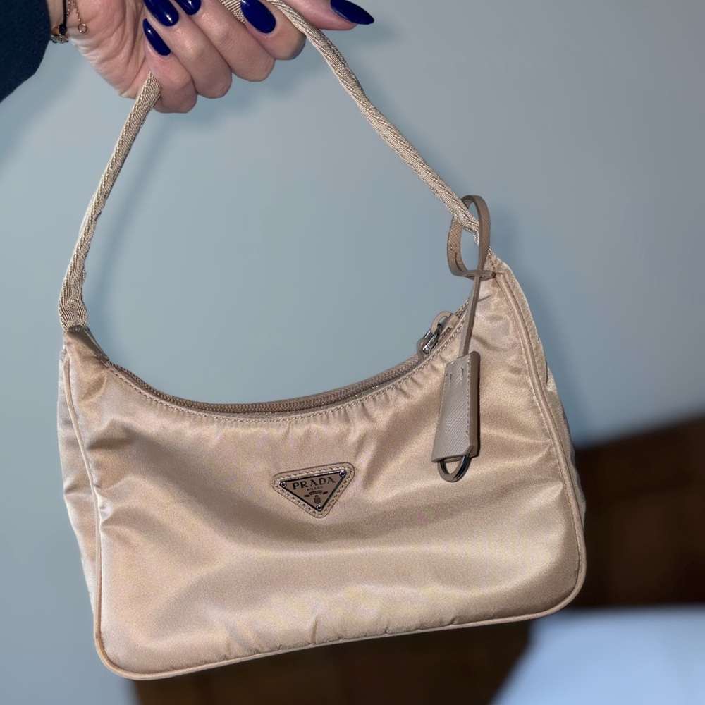 Prada Beige Satin Shoulder Bag re-edition 2000